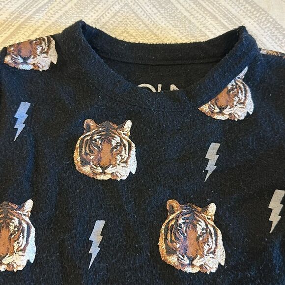Chaser Black Sweatshirt Tigers and Lightning Bolt All Over Pattern - Size 5 - Picture 2 of 6